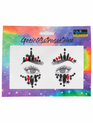 Gesichtsstrasssteine Freak show schwarz/rot