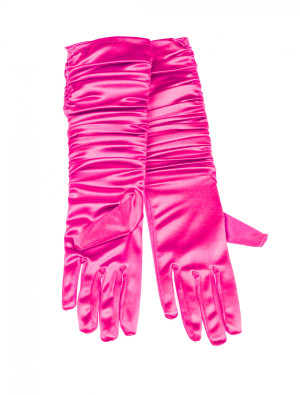 Handschuhe Satin gerafft 40cm Damen pink one size