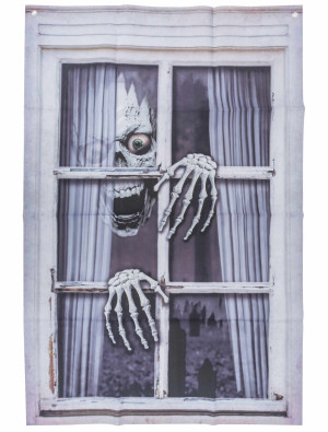 Dekotuch Fenster mit Totenkopf weiß/schwarz | Partydeko für Karneval, Halloween & mehr | Deiters