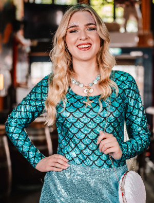 Body Meerjungfrau Metallic Damen blau L/XL