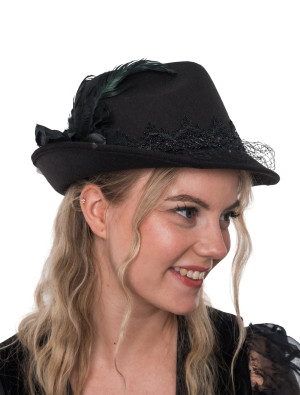 Hut mit Feder Damen schwarz 58