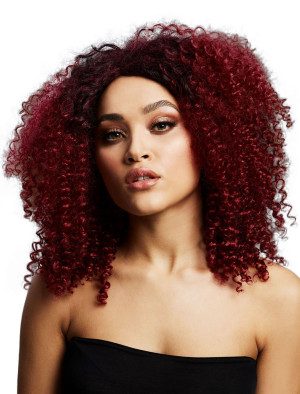Perücke lang kleine Locken violett
