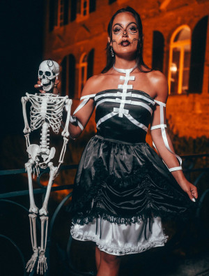 Kleid Skelett schwarz/weiß S/M