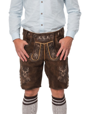 Lederhose kurz mit Hirsch, Herren, Braun | Trachtenmode für Oktoberfest | Deiters