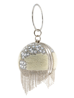 Handtasche Kugel mit Perlen und Strasssteinen Damen silber