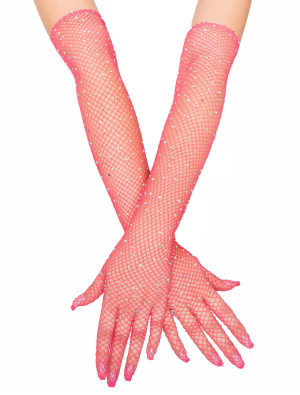 Netzhandschuhe mit Strasssteinen pink one size