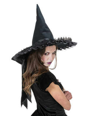 Hexenhut mit Spitze und Schleife schwarz one size | Kostümzubehör & Accessoires für Karneval & Halloween | Deiters