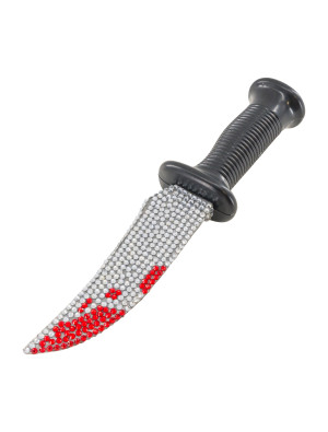 Blutiges Messer 27cm mit Strass schwarz/silber