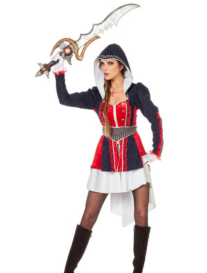 Kleid Assassinin 3-teilig Damen blau/rot 40