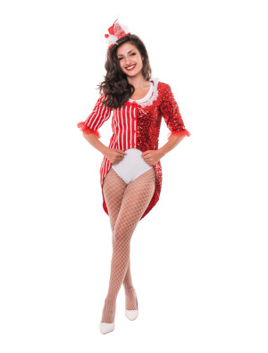 Frack Pailletten Damen rot/weiß S/M