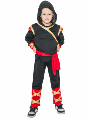 Kostüm Ninja 3-tlg. Kinder schwarz/rot/gold 140