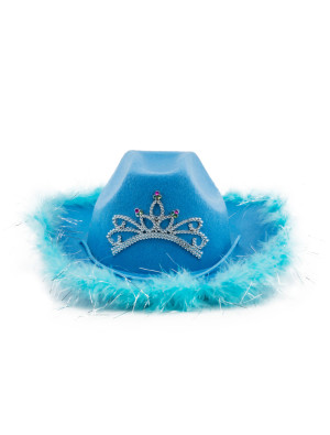 Cowgirlhut mit Marabu blau one size