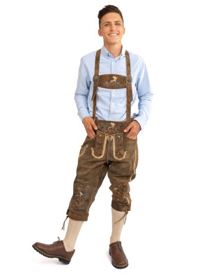 Lederhose Frank 3/4 lang, Herren, Braun | Trachtenmode für Oktoberfest | Deiters