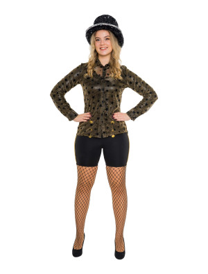Bluse mit Sternen transparent Damen schwarz/gold L