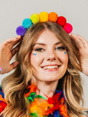 Haarreif mit Pompoms rainbow