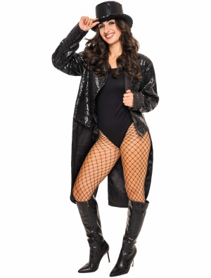 Frack Pailletten Damen schwarz L