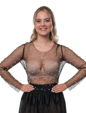 Oberteil Mesh mit Perlen schwarz S/M
