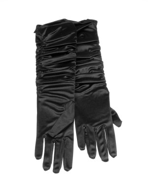 Handschuhe Satin gerafft 40cm Damen schwarz one size