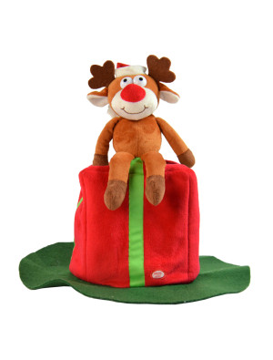 Rentiermütze tanzend mit Sound 38 x 35cm rot/braun one size
