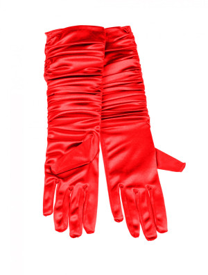 Handschuhe Satin gerafft 40cm Damen rot one size