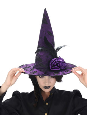 Hexenhut mit Rose und Federn lila one size | Kostümzubehör & Accessoires für Karneval & Halloween | Deiters