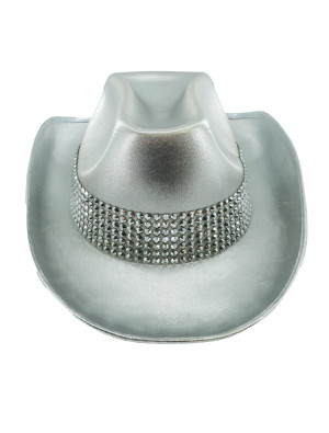 Cowboyhut mit Strasssteinen silber 59