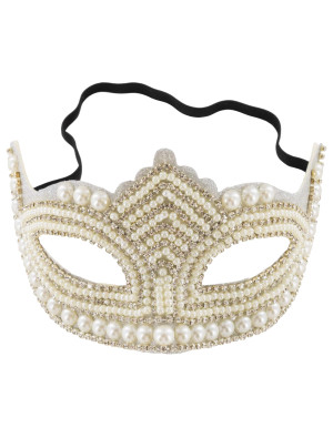 Maske Perlen weiß/silber