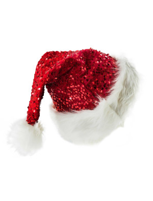 Weihnachtsmütze Pailletten rot/weiß