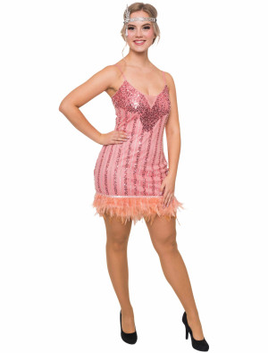 Kleid 20er Jahre mit Federn Damen rosa XL