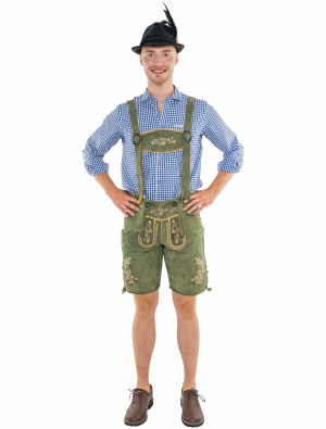 Lederhose kurz mit Blumen, Herren, Grün | Trachtenmode für Oktoberfest | Deiters