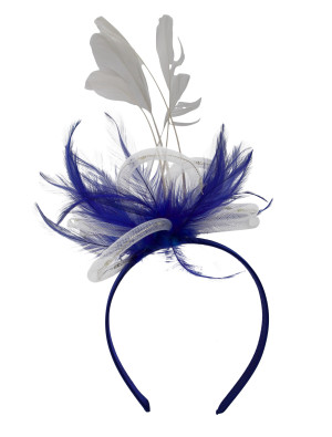 Haarreif mit Federn leuchtend blau/weiß