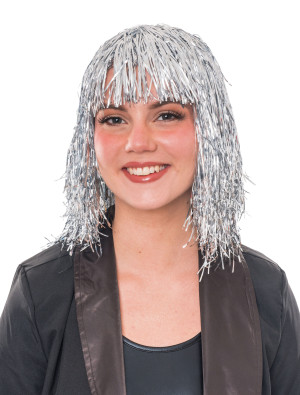 Perücke Lametta mit Pony silber