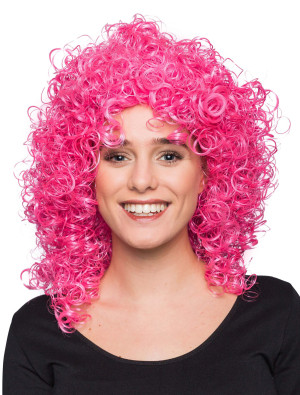 Perücke mittelang wilde Locken pink one size