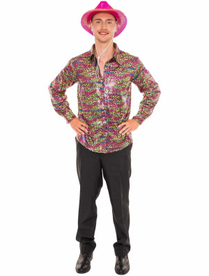 Hemd Pailletten Leopard Herren bunt M/L