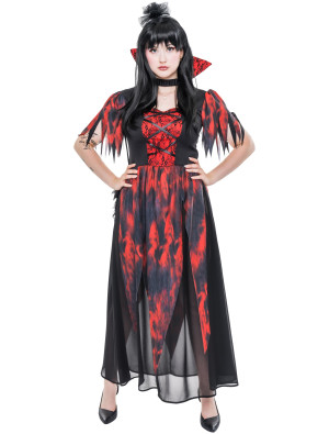 Kleid mit Stehkragen schwarz/rot S-M