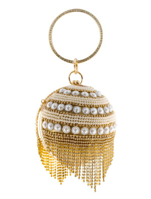 Handtasche Kugel mit Perlen und Strasssteinen Damen gold