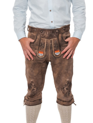 Lederhose Jupp 3/4 lang, Herren, Braun | Trachtenmode für Oktoberfest | Deiters