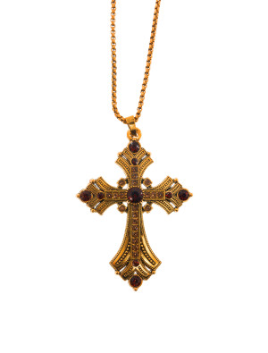 Halskette Kreuz mit Steinen rot/gold