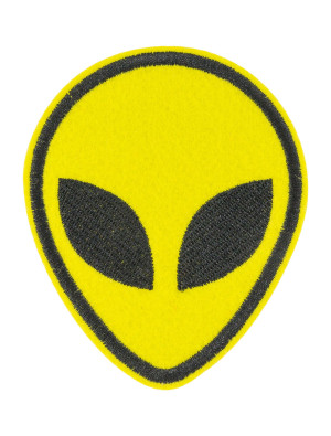 Bügelpatch Alien 9,5cm schwarz/gelb
