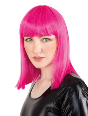 Perücke Langhaar glatt mit Pony fuchsia