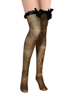 Overknee Strümpfe mit Schleife Leopard beige/braun one size