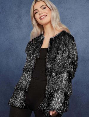 Jacke mit Fransen Damen schwarz S/M