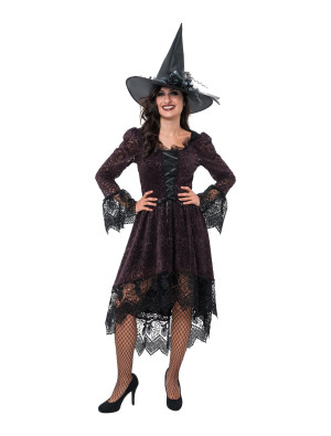 Hexen Kostüm für Damen | Spitzenkleid Hexe mit Schnürung lila/schwarz | Halloween Kostüm | Deiters