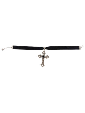 Choker Samt mit Kreuz Damen schwarz/silber