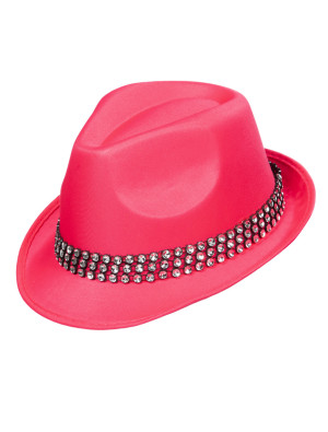 Gangsterhut mit Strass pink one size