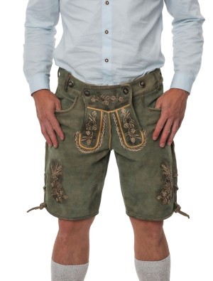 Lederhose kurz mit Blumen, Herren, Grün | Trachtenmode für Oktoberfest | Deiters