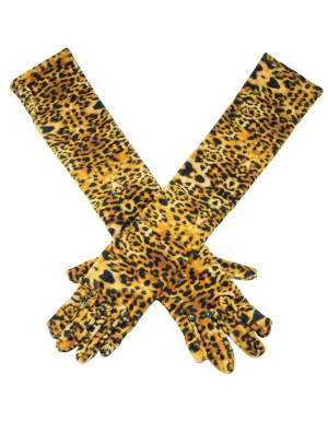 Handschuhe Samt 52cm Leopard beige/braun