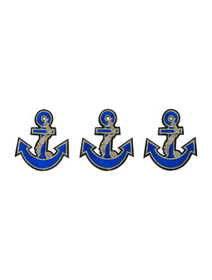 Bügelpatch Anker 3 Stk. 6x7cm blau/gold