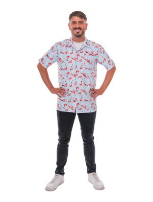Hemd Flamingo Herren blau/pink 3XL