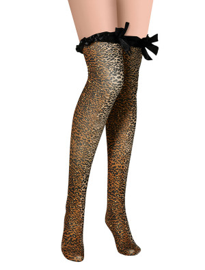 Overknee Strümpfe mit Schleife Leopard beige/braun one size